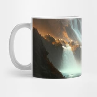 Cascading Shadows: A Majestic Mountain Waterfall Mug